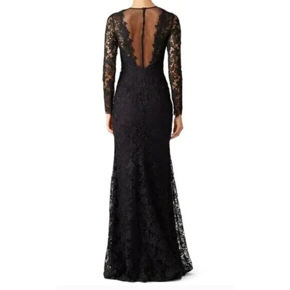 ML Monique Lhuillier Lace Tower Dress Sheer Back Lace Overlay Maxi Black Size 6 - Picture 4 of 11